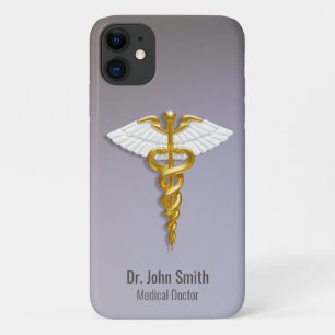 Capa Para iPhone 11 Asas brancas Douradas de Caduceus