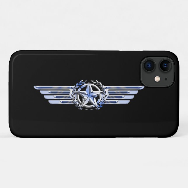 Capa Para iPhone 11 Asas de Piloto de Ar Geral Cromado Como Estrelas P (Verso (horizontal))