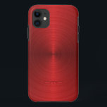 Capa Para iPhone 11 Aspecto brilhante do Design vermelho metálico sem<br><div class="desc">Aspecto de aço inoxidável vermelho-design metálico brilhante. Monograma personalizável e opcional. Esta é uma imagem de fundo metálico</div>