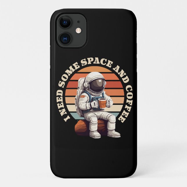 Capa Para iPhone 11 Astronauta Bebendo Café (Verso)