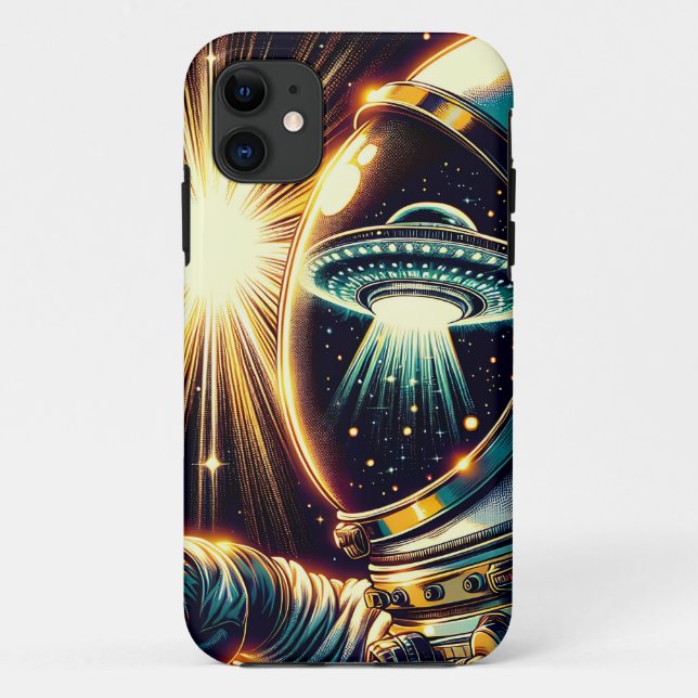Capa Para iPhone 11 Astronauta com Reflexo de um OVNI (Verso)