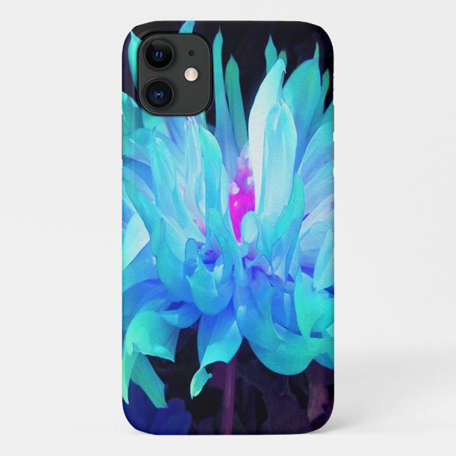 Capa Para iPhone 11 Atordoamento de Aqua Blue e Green Cactus Dahlia (Verso)