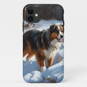Capa Para iPhone 11 Australian Shepherd Deixe Cair a Neve Natal