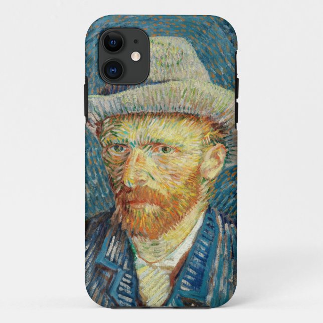 Capa Para iPhone 11 Autorretrato de Vincent Van Gogh com Chapéu de Fel (Verso)