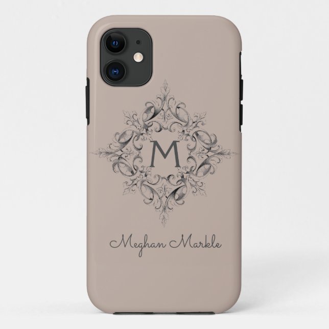 Capa Para iPhone 11 Ave neutra clássica, monogramada e clássica, "Case (Verso)