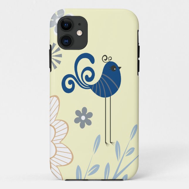Capa Para iPhone 11 Aves Azuis Decorativas Modernas (Verso)