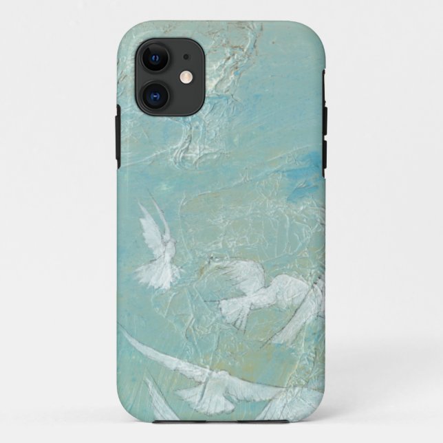 Capa Para iPhone 11 Aves Brancas Voando Pelo Céu Azul (Verso)