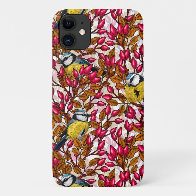 Capa Para iPhone 11 Aves e rosa de cães (Verso)