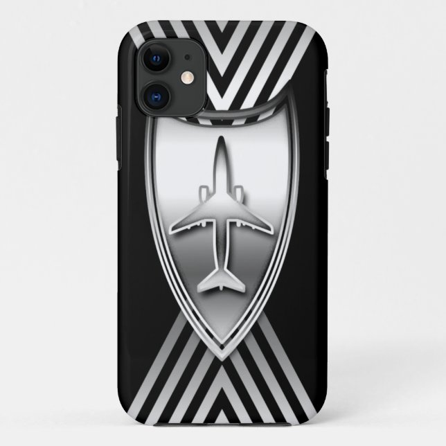 Capa Para iPhone 11 Avião de prata e preto do jato geométrico (Verso)
