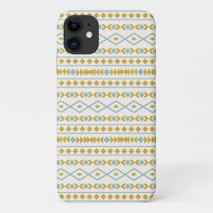 Capa Para iPhone 11 Aztec Formas Padrão Creme Dourado de Teal