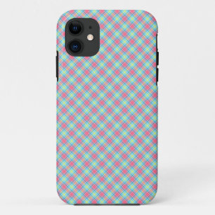 Capa Para iPhone 11 Azul Amarelo Cor-de-Rosa Tartan