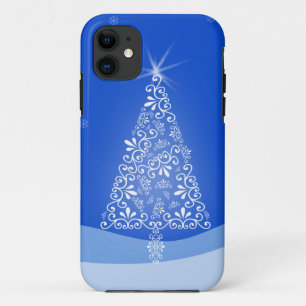 Capa Para iPhone 11 Azul Branca, Árvore de Natal Meritíssimo, Estrelas