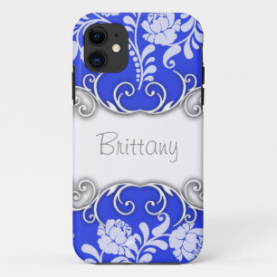 Capa Para iPhone 11 Azul Brilhante com Rosas Brancas Personalizado