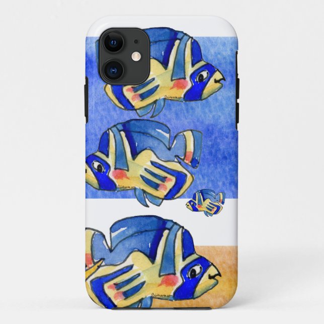 Capa Para iPhone 11 Azul Cartoon Butterfly Fish (Verso)