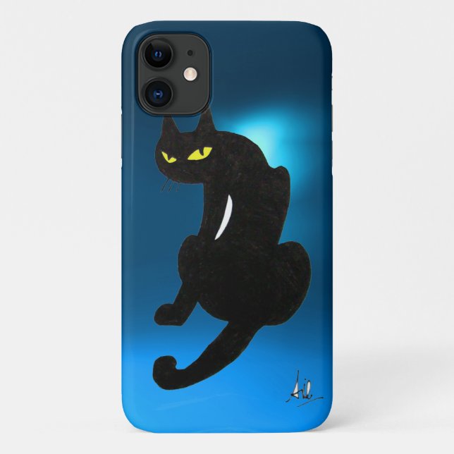 Capa Para iPhone 11 azul-CAT PRETO (Verso)