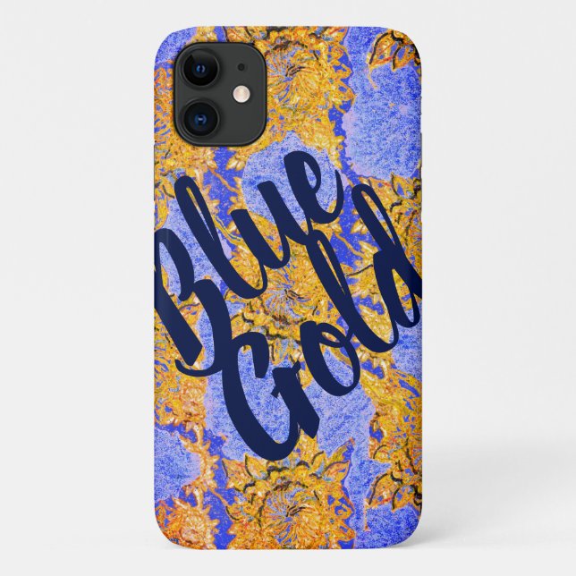 Capa Para iPhone 11 Azul Céu e Ouros Flores e seu texto (Verso)