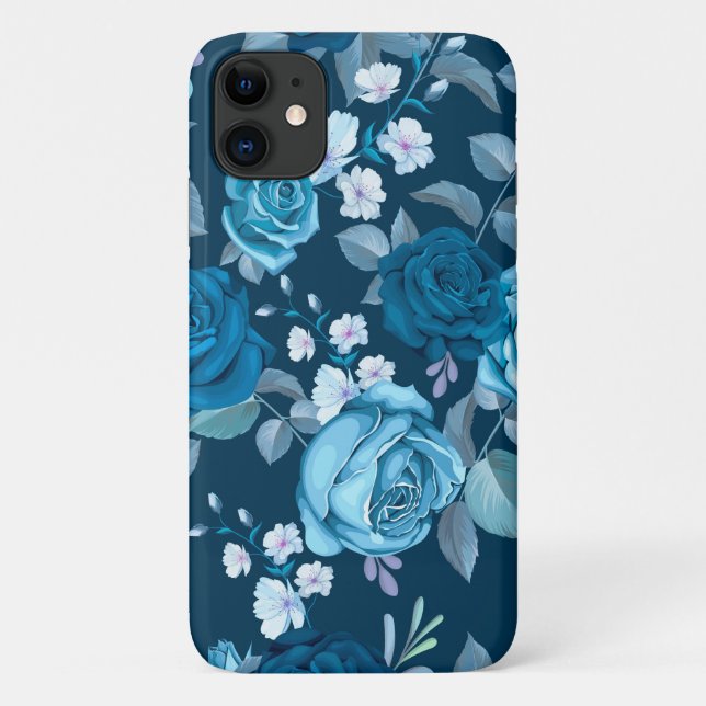 Capa Para iPhone 11 Azul Clássico Floral (Verso)