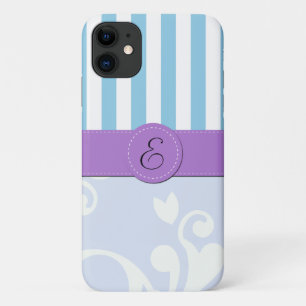 Capa Para iPhone 11 Azul Damasco, Blue Stripes, Stripes, Monograma