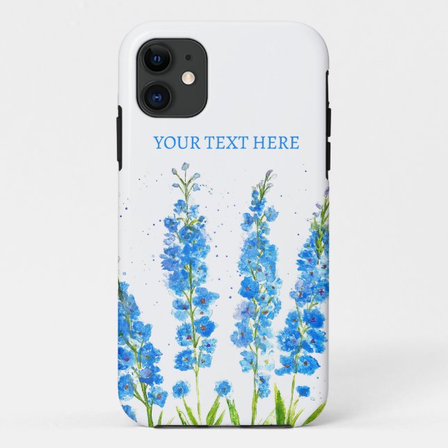 Capa Para iPhone 11 Azul delfinium floral aquarela elegante (Verso)