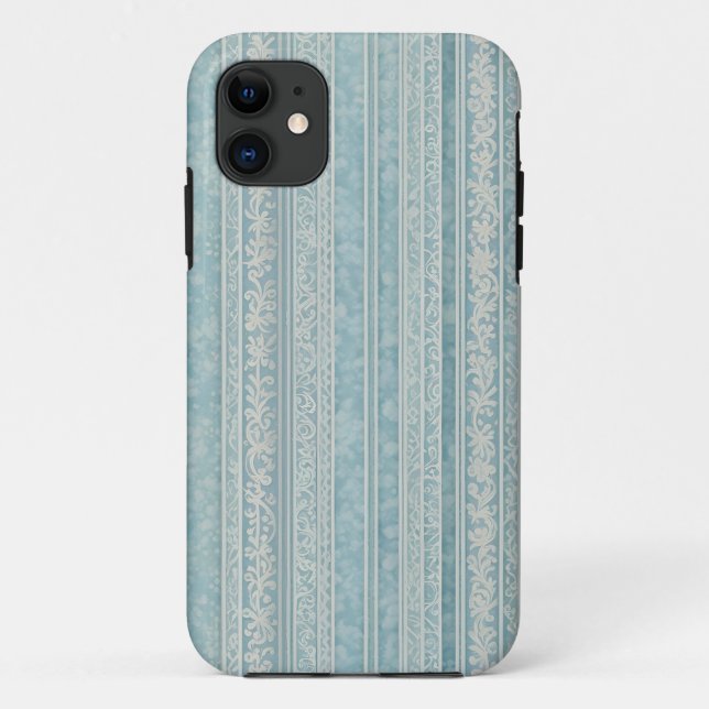 Capa Para iPhone 11 Azul empoeirado e riscas de creme (Verso)