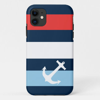 Capa Para iPhone 11 Azul marinho da âncora marítima das faixas náutica
