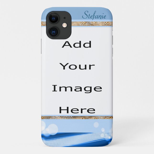 Capa Para iPhone 11 Azul Moderno com Círculos Mistos (Verso)