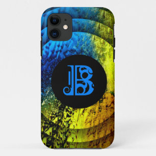 Capa Para iPhone 11 Azul, monograma B, Dourado, azul e preto