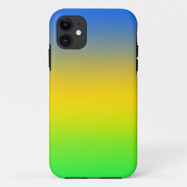 Capa Para iPhone 11 Azul neon, amarelo, gradiente verde, ombre. (Verso)