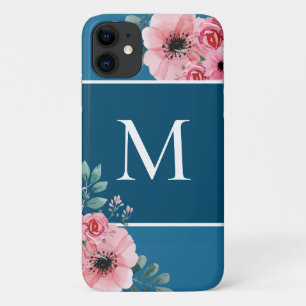 Capa Para iPhone 11 Azul Oceano  Monograma em bloco de cor