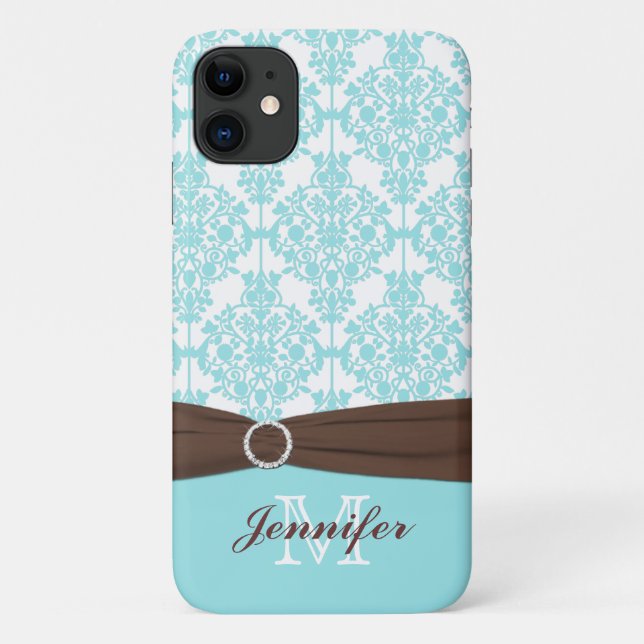 Capa Para iPhone 11 Azul personalizado, castanho, Damasco branco iPhon (Verso)