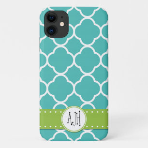Capa Para iPhone 11 Azul Quatrefoil, Trellis marroquina, Monograma
