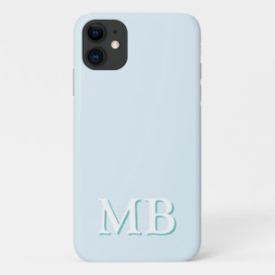 Capa Para iPhone 11 Azul & Turquesa   Monograma Inicial Minimalista Mo
