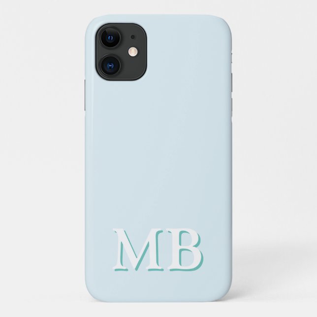 Capa Para iPhone 11 Azul & Turquesa | Monograma Inicial Minimalista Mo (Verso)