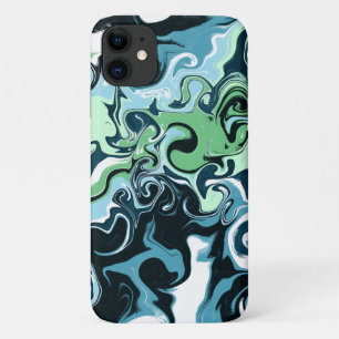 Capa Para iPhone 11 Azul, Verde e Branco turbilhões Abstrato Fluid Art