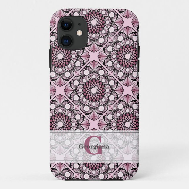 Capa Para iPhone 11 Azulejo Dusky Rosa Cherry Blossom Mandala (Verso)