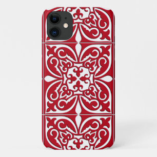 Capa Para iPhone 11 azulejo marroquino - vermelho escuro e branco