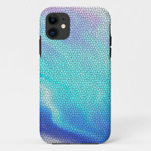 Capa Para iPhone 11 Azulejos de mosaico Pastel roxos azuis do Aqua