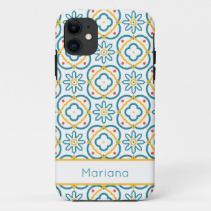 Capa Para iPhone 11 Azulejos Espanhóis Azul Amarelo e Branco Personal
