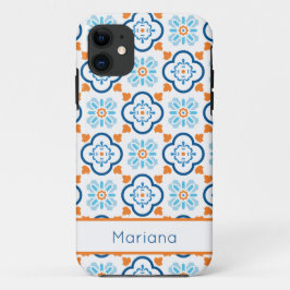 Capa Para iPhone 11 Azulejos Espanhóis Azul Laranja e Branco Personali