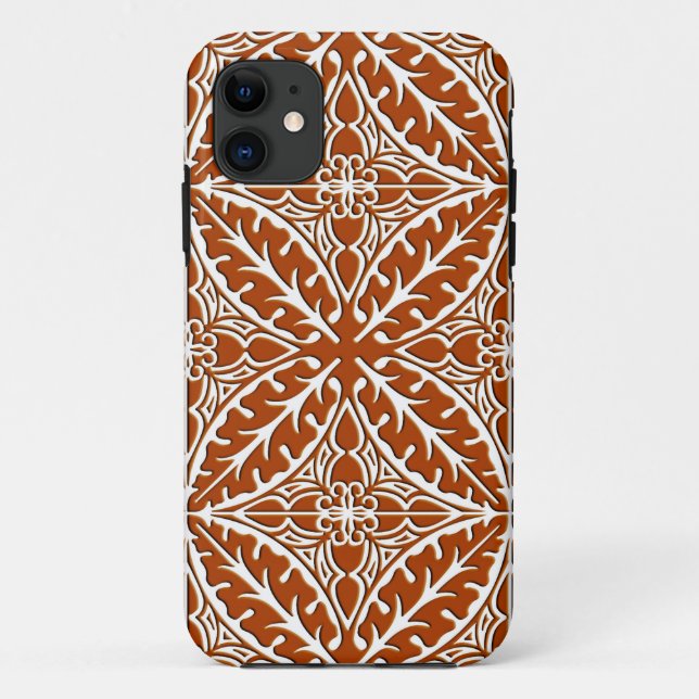 Capa Para iPhone 11 Azulejos marroquinos - castanho-ferrugem e branco (Verso)