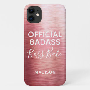 Capa Para iPhone 11 Badass Oficial Boss Babe Metallic Rosa Nome Dourad