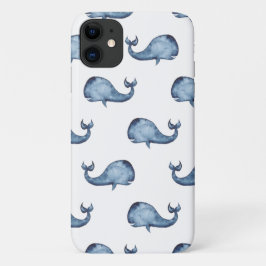 Capa Para iPhone 11 Baleia fofa azul-aquarela. Animais marinhos náutic