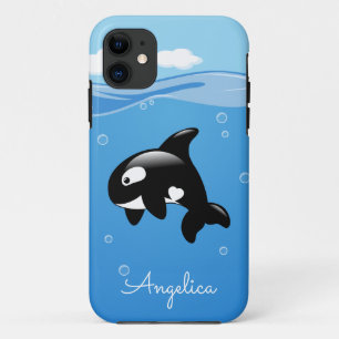 Capa Para iPhone 11 Baleia Orca Cuta no Oceano com Nome Personalizado