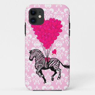 Capa Para iPhone 11 Balões de coração cor-de-rosa e zebra vítrea