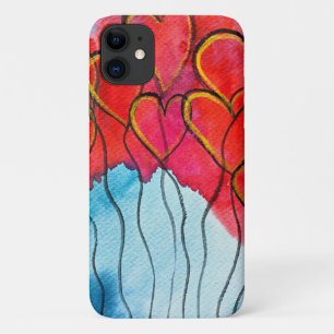 Capa Para iPhone 11 Balões de coração vermelho Namorados aquarela