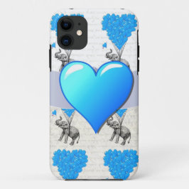 Capa Para iPhone 11 Balões de elefante e coração azul