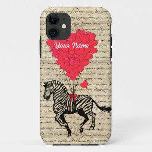 Capa Para iPhone 11 Balões engraçados da zebra & do coração do vin