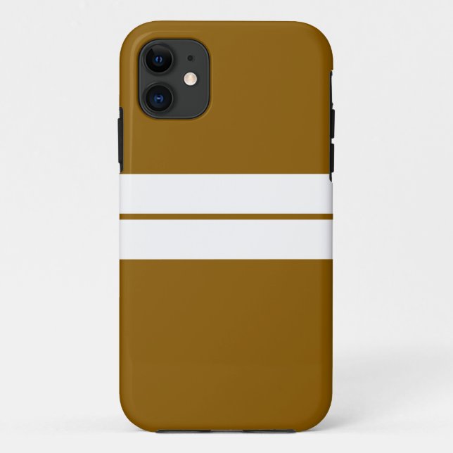 Capa Para iPhone 11 Bandas brancas gêmeas Ouro Fundo castanho (Verso)