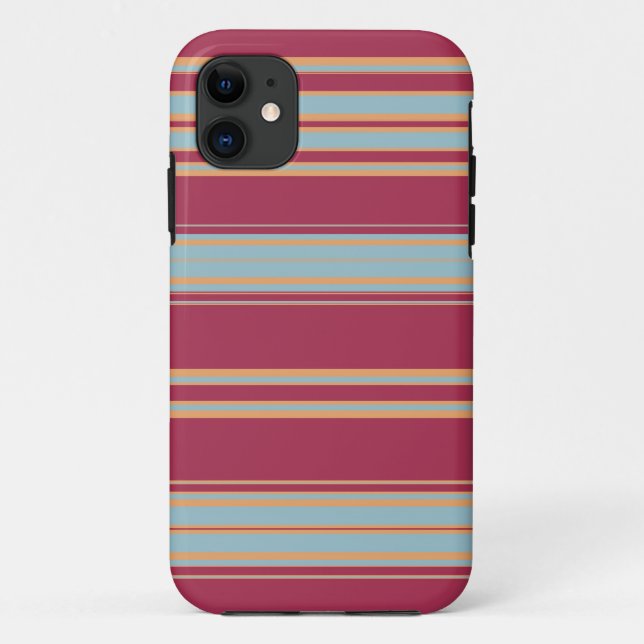 Capa Para iPhone 11 Bandas castanhas, amarelas e azuis claras (Verso)