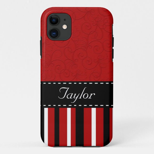 Capa Para iPhone 11 Bandas vermelhas e pretas (Verso)